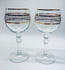 Gold Edged Floral Wedding Anniversary Wine Glasses Set of 2