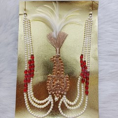 Kalgi, Indian Wedding Handmade Gold plated kundan safa kalangi with pearl string