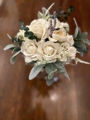 Artificial Wedding Flower Bouquet White Rose Eucalyptus & Lavender Greenery