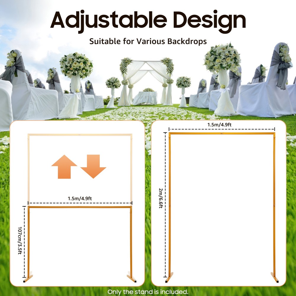 Square Wedding Arch, Gold Metal Framework Heavy Duty Backdrop Stand Garden