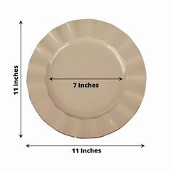 10 TAUPE 11″ Round PLASTIC Salad Dinner PLATES Gold Wavy Rim Wedding Party