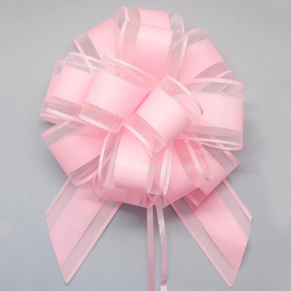FQTANJU 5 PCS 6 Inch Pink Organza Pull Bows, Classic Style for 6 inches,