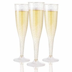 36 Pack Glitter Plastic Champagne Flutes – 7OZ Disposable Champagne Gold