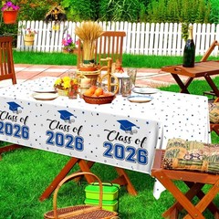 2026 Graduation Decorations,Congrats Grad Tablecloth 2pcs White Navy Blue Class