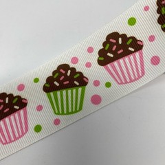 Cupcake Grosgrain Ribbon 1.5” 3 yard pink green brown white