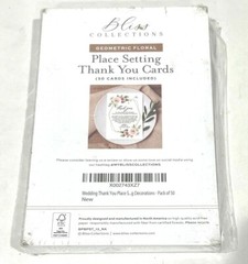Bliss Collections Wedding Place Setting Thank You Card Geometric Floral 50 Cards