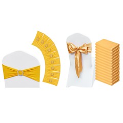 VEVOR 50/100PCS Gold Stretch Spandex Chair Sashes Elastic Party Dining