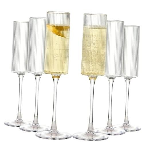 Lueumxc 16 Pack Ribbed Acrylic Champagne Flutes, 5.5oz-Ribbed-Crystal-16pack