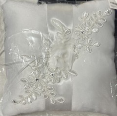 LACE PEARL IVORY SATIN FLOWER WEDDING RING BEARER PILLOW 8 INCHES