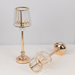 2 Gold Clear 15″ Metal Votive Candle Holders Crystal Glass Lamp Shade Events
