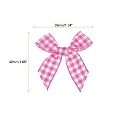 10Pcs Mini Gingham Ribbon Bow 1.5″ Checkered Fabric Satin Dark Pink and White