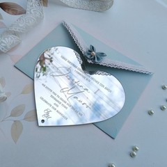 Silver Mirror Acrylic Customized Wedding Invitation with Pale Blue Lace Envelope