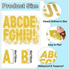 24 Sheets Large Gold Letter Stickers 4 Inch Big Font 282 Pcs Glitter Alphabet…