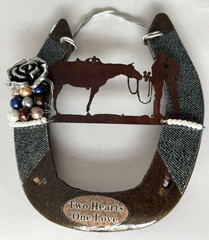 Western Wedding Metal Horseshoe Blue Denim Cowboy Couple Ringbearer/Wallhanging