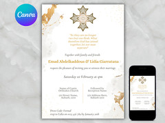 Gold Orthodox Wedding Invitation Template w/ Orthodox Cross & Religious Quote