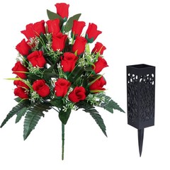 LVXINLI 2 Sets Artificial Cemetery Flowers,Outdoor Grave Decorations Red