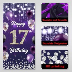 Happy 17th Birthday Backdrop Banner Purple Theme Background with Shiny Diamon…