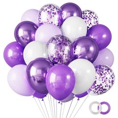 65 Pcs 12 Inches Lavender Balloons Metallic and Confetti Balloons for Purple