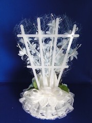 New Vintage Bride & Groom in white coat Wedding Caketop in Blue #267