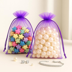 G2PLUS 25PCS Purple Organza Bags 5X7 Inches, Sheer Mesh Jewelry Pouches