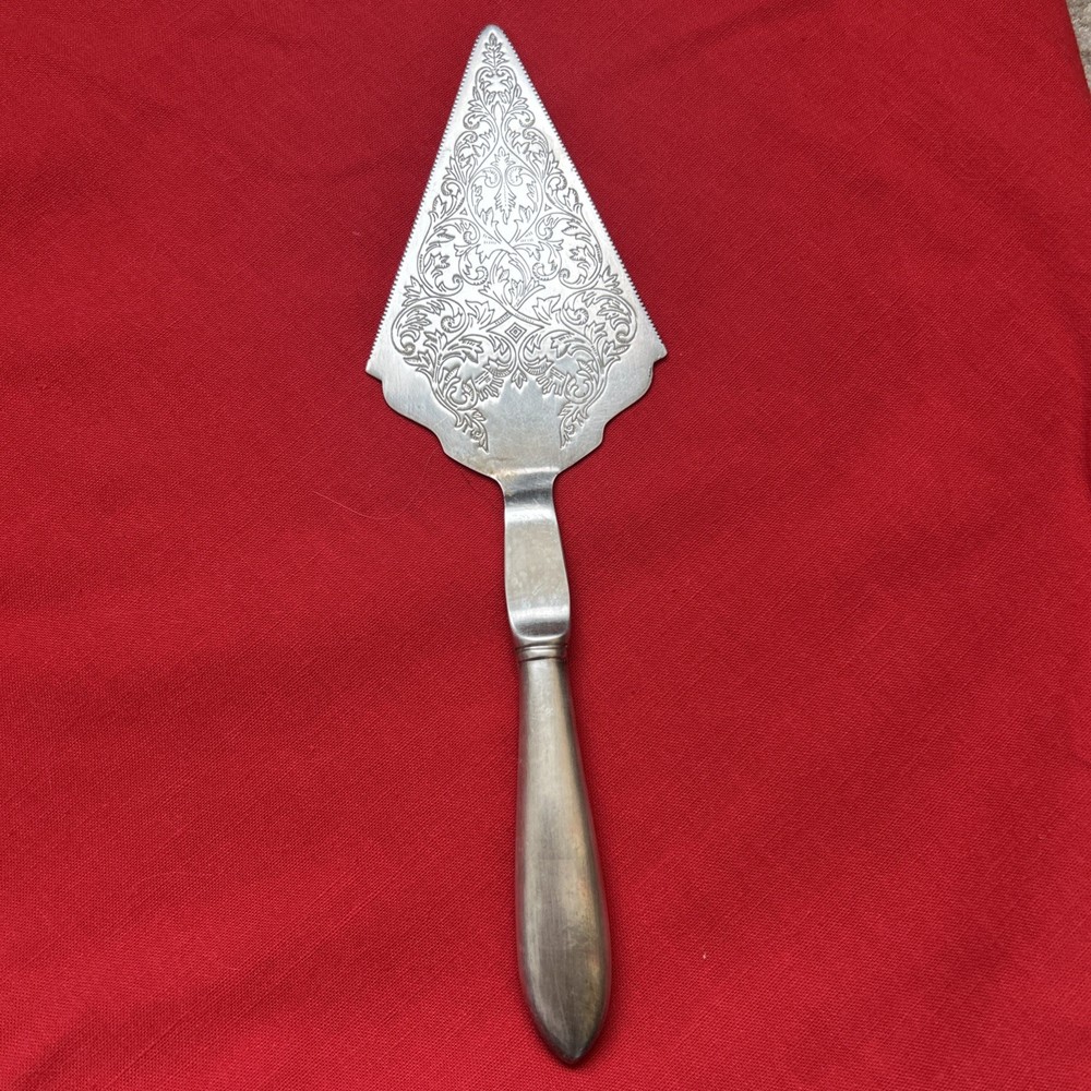 VTG Ornate Silver Plate Leonard Pie/Cake Knife/Server Serrated Blade 12” Korea