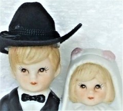 Wedding Cake Topper Figurine Porcelain Bride & Groom Western Cowboy