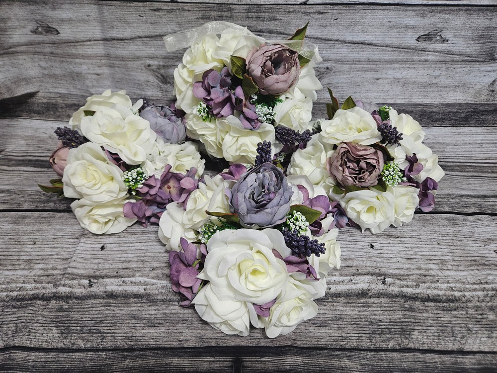4 Wedding Table Centerpieces, Floral Reception Centerpieces, Vintage, Purple