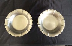 Martha Stewart Satin Pewter Pillar Candle Stands Set of 2 Fluted Pedestal Metal