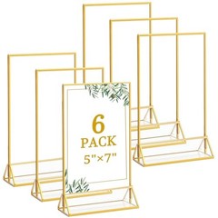 6 Pack 5×7 Inch Clear Acrylic Sign Holders, Double-Sided 5″ x 7″- 6 Pack Gold