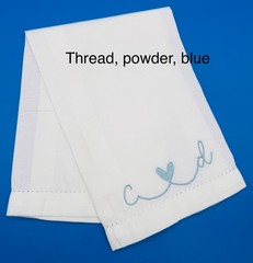 Monogrammed Wedding Napkins, White Hemstitch Linen-Cotton Blend, 20 by 20,