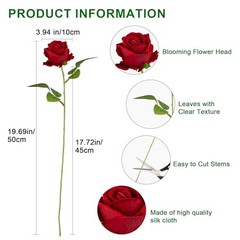 19.6″ Artificial Flowers Roses Touch Fake Rose Bouquet Flower Stem 50 Red 50pcs