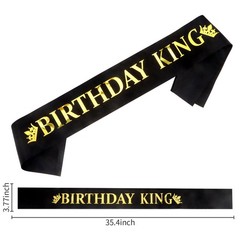 Semato Birthday King Crown and Sash Kit for Him – Gold One Size,