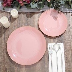 DUSTY ROSE 10 Glossy 10″ Round Plastic Salad PLATES Gold Rim Party Events