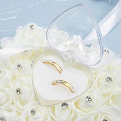 White Wedding Ring Holder Pillow Heart Shape Lace Rose Flower Rhinestone Crys…