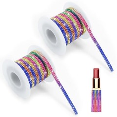 2 Rolls Shiny Rhinestone Ribbon Self Adhesive,Rainbow Color Rhinestone Tape 1