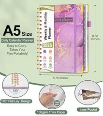 2026 Planner, Hardcover Weekly and Monthly Planner, January A5 Purple Marble