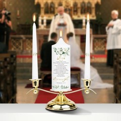 3 Unity Floral Candles for Wedding Ceremony Set with Golden Holder, Wedding