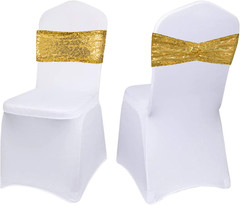 Set of 30 Chair Sashes Bows Gold Sequin Bands for Wedding Party Banquet Receptio