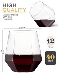 40 Pack Plastic Stemless Wine cocktail Whiskey Champagne Clear-40 Pack