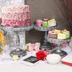 12-Piece Silver Cake Stand Set Vintage Cake Stand W/ Crystal Edge & Cupcake