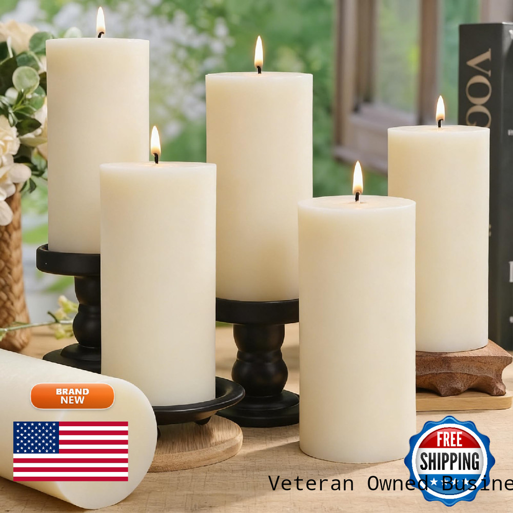Ginitiri 6 Pack Natural Ivory Soy Pillar Candles 2.8X6 In Hand-Poured Unscented