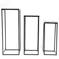 3Pc Black Metal Square Plant Stands Set Tiered Display 20×20×50–26×26×70 cm