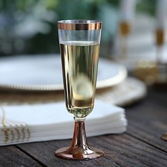 12 pcs 5 oz Clear with Rose Gold Rim Champagne Flutes Wedding Party Tableware