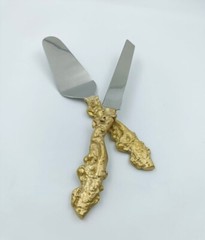 Modern Elegance Cake Server & Knife Set – Brass & Steel Wedding Tableware