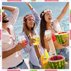 6 Pcs Stemless Wine Glasses, 15 oz Summer Cocktails Glass, Hawaiian Flamingo