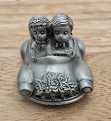 Vintage Pewter Bride & Groom Car Place Card Holder Wedding Table Decor Single