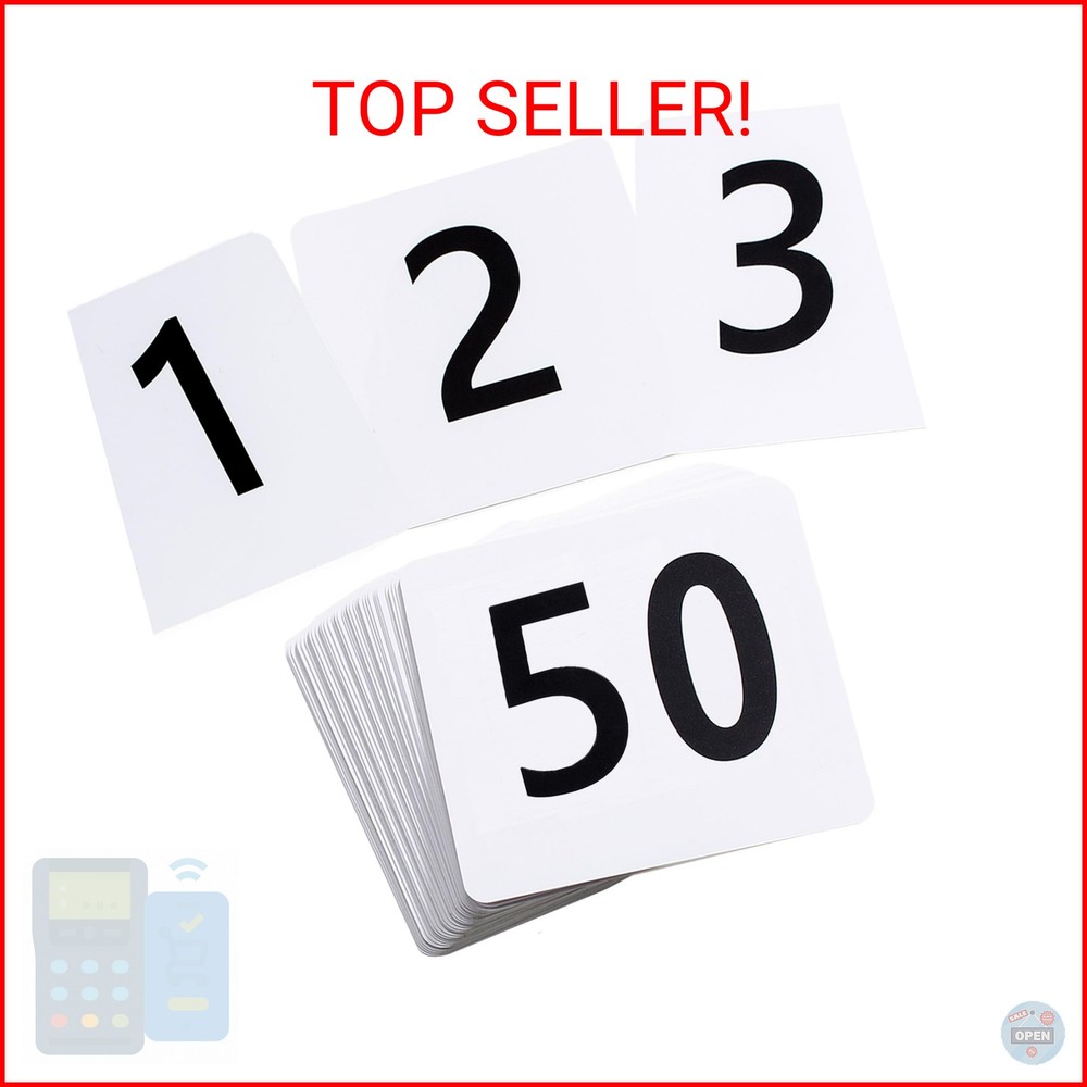 Toncoo 50Pcs Table Numbers 1-50, 3.7×4 Inch Plastic Table Numbers, Double Sided