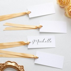 50 PCS Name Place Cards Table Setting Blank Satin Ribbon 1.57×3.54 Inch Gold