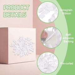 6 Pcs 4 Inch Grosgrain Curly Bows for Gift Wrapping Self-Adhesive Ribbon White