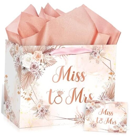 Bridal Shower Gift Bag Wedding Miss to Mrs Gifts Bag with Tissue Light Pink